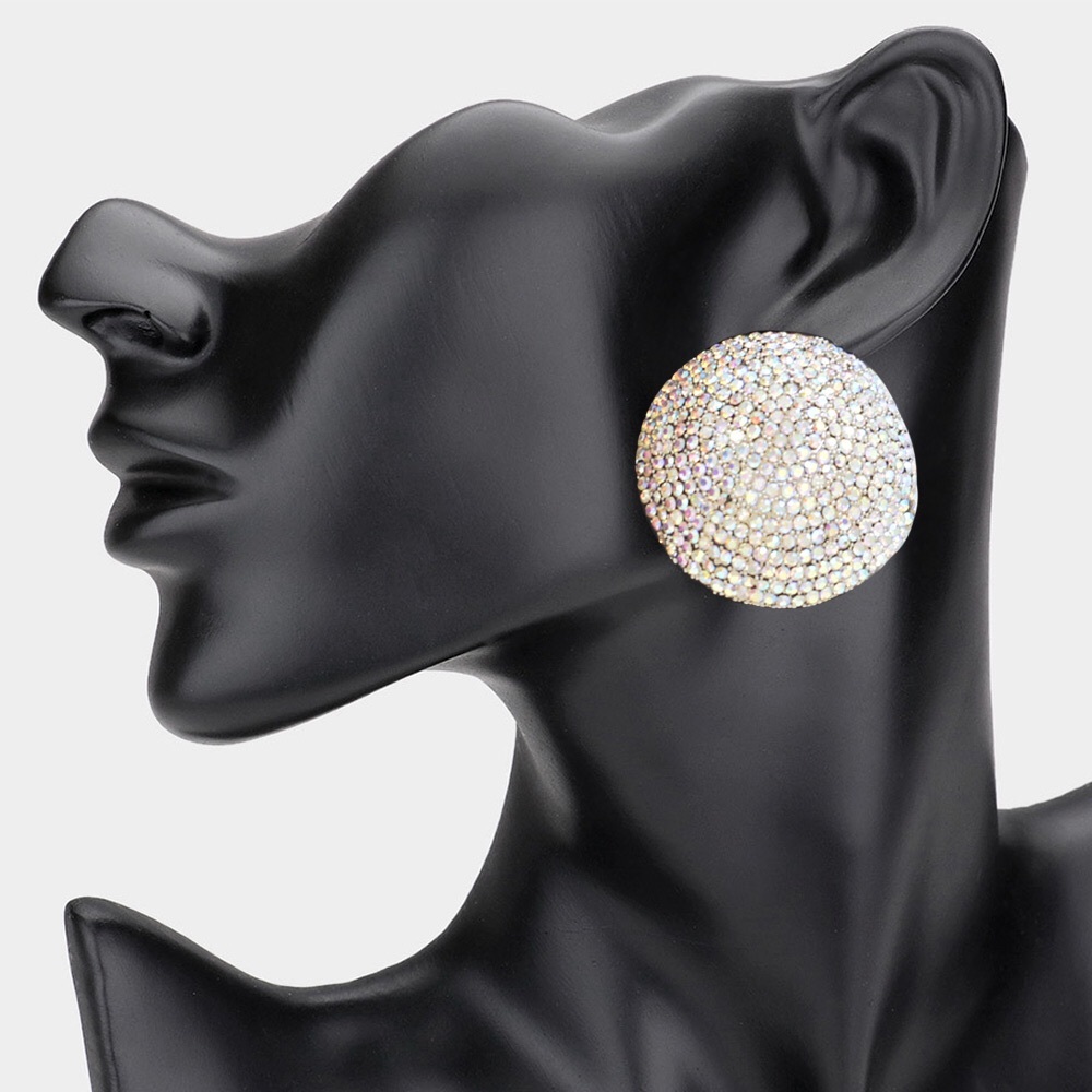 Gold Rhinestone Pave Round Evening Statement Earrings